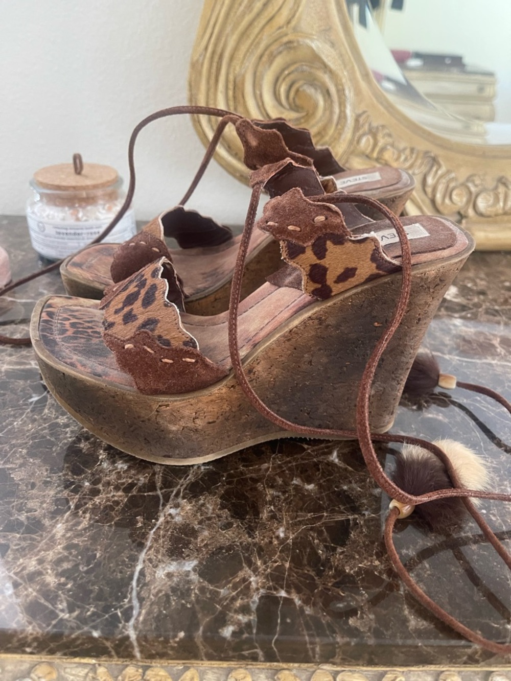 Steve Madden Brown Leopard Lace-Up Platform Sandals
